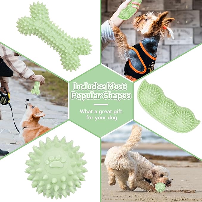Petcare 6 Pack Small Dog Toys for Small Breed, Cute Green Puppy Teething Toys - Image 3
