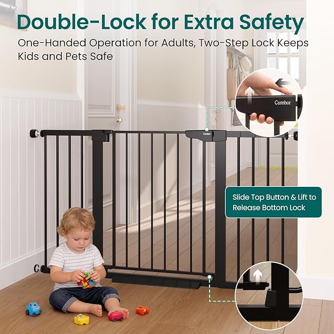 Cumbor 2 Pack 30-54" Baby Gate for Stairs, Dual Lock & Self-Closing Dog Gate - Image 4
