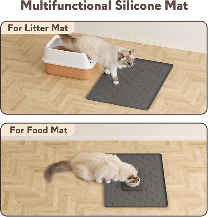 Garoopion Cat Litter Box Mat, Silicone Kitty Litter Mat, Dark Gray - Image 6