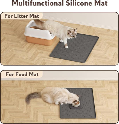 Garoopion Cat Litter Box Mat, Silicone Kitty Litter Mat, Dark Gray - Image 6