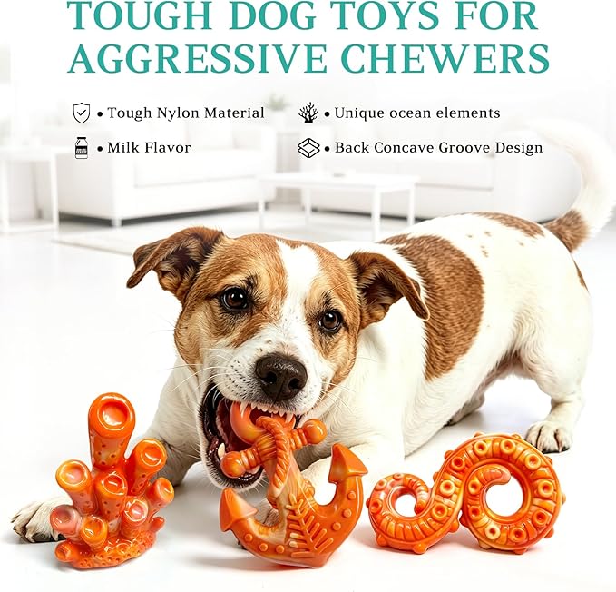 Fuufome Dog Chew Toys for Aggressive Chewers, 3 Pack Tough Nylon Dog Toys for - Image 2