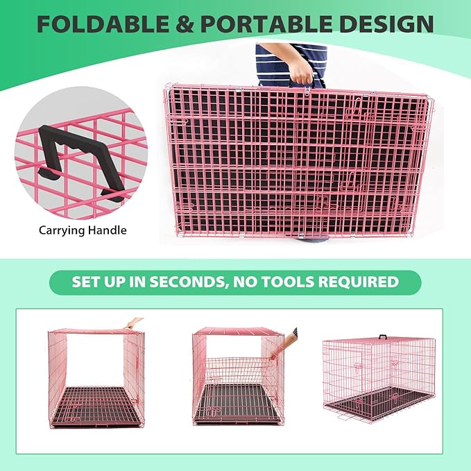 BestPet | Dog Crate | 18" | Pink | Foldable Metal Kennel - Image 6