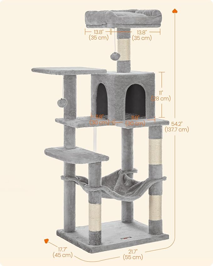 Feandrea Cat Tree, 54.2-Inch Cat Tower, Plush Multi-Level Condo - Image 5