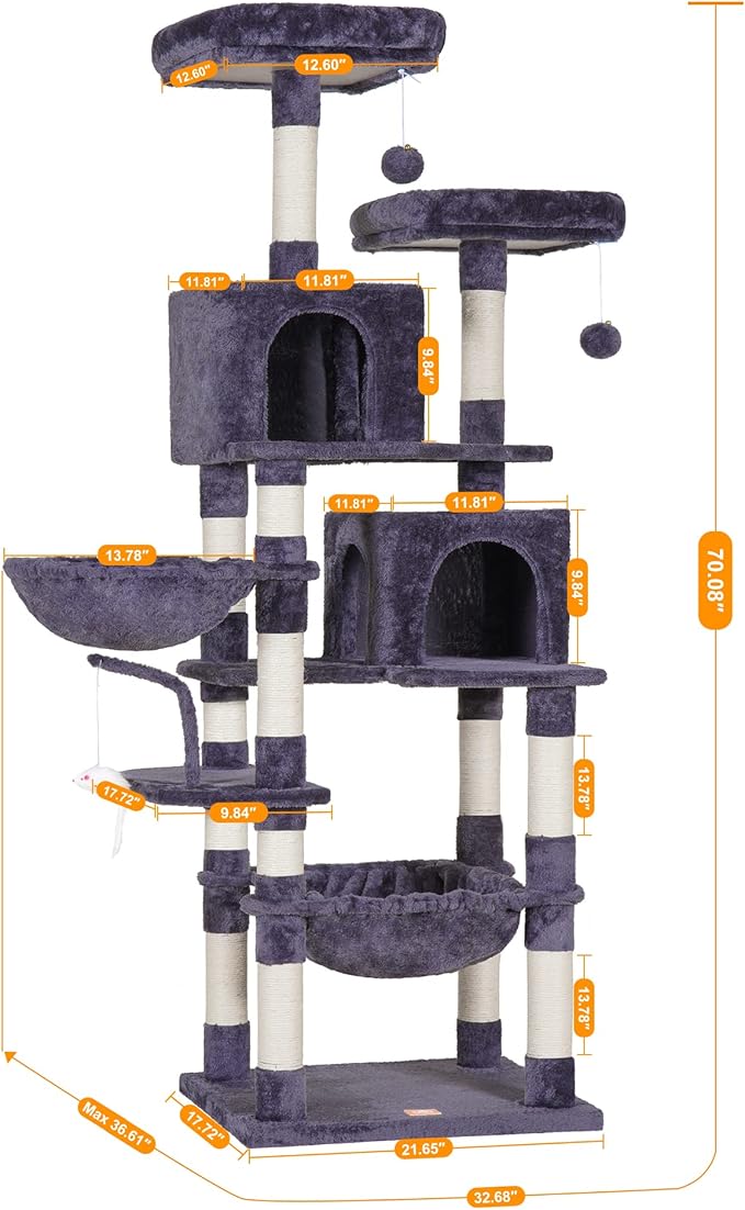 Heybly Cat Tree, 70 inches Tall Cat Tower condo - Image 3
