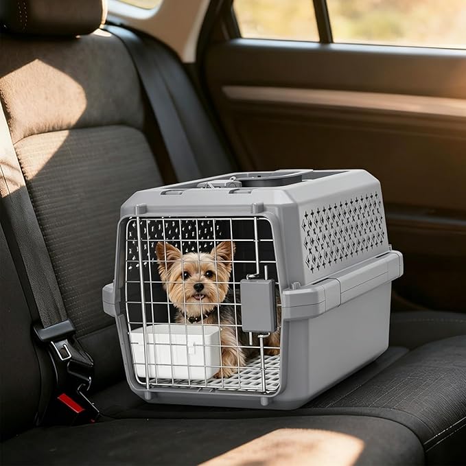 RIZZARI Grey Small Hard Sided Pet Carrier, Portable Ventilated Travel Crate - Image 6