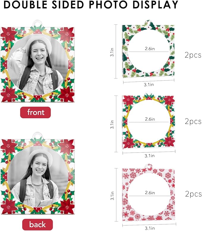 UNIQOOO Floral/Snowflake/Holly Christmas Acrylic Picture Frame Ornaments - Image 3