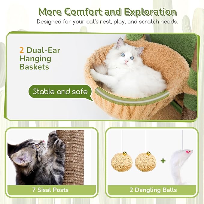Globlazer Cactus Heavy Duty Cat Tree, 74in Tall Sturdy Cat Tower - Image 4