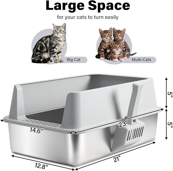 2PACK Stainless Steel Litter Box, Large Metal Cat Litter Box - Image 2
