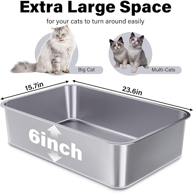 Stainless Steel Litter Box 2 Pack, 23.6" X 15.7" X 6" Steel Litter Box XL No - Image 2