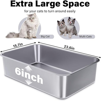 Stainless Steel Litter Box 2 Pack, 23.6" X 15.7" X 6" Steel Litter Box XL No - Image 2