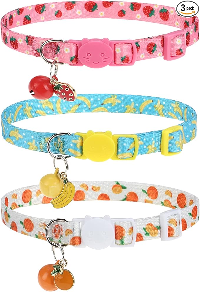Breakaway Cat Collars with Bell & Cute Pendants, 3 Pack Safety Buckle Kitten by VKPETFR