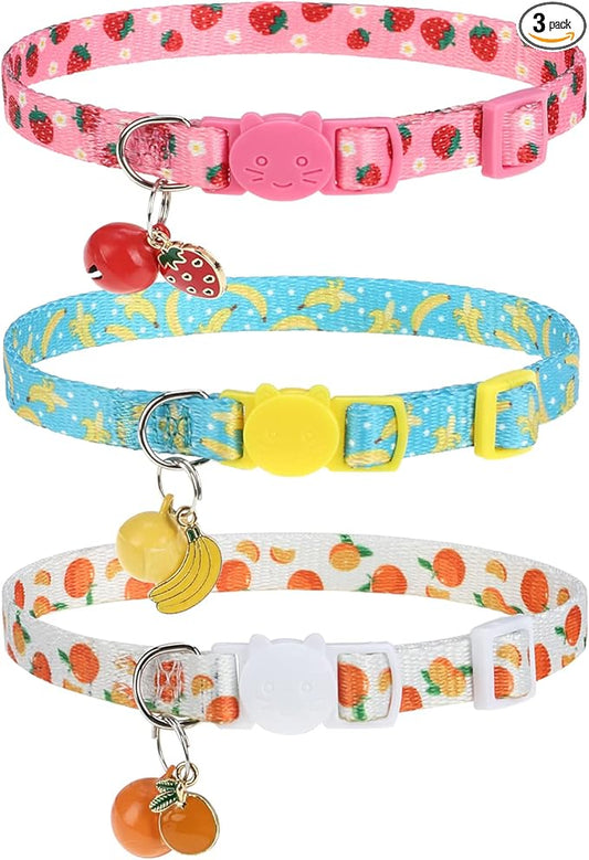 Breakaway Cat Collars with Bell & Cute Pendants, 3 Pack Safety Buckle Kitten by VKPETFR