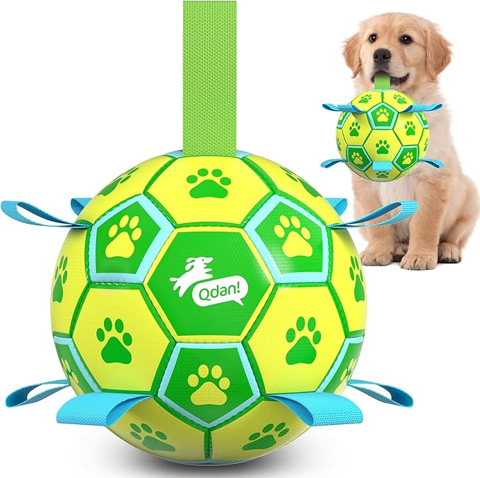 QDAN Dog Toys Soccer Ball, Dog Tug Toy, Water Toy, Durable Balls by QDAN