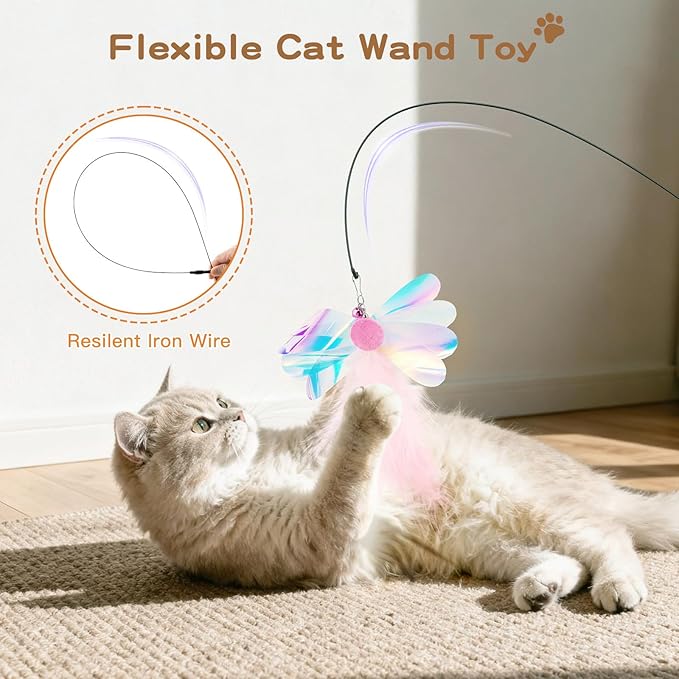 Pawaboo Feather Teaser Cat Toy, Interactive Feather Wands Cats Toy Flying - Image 2