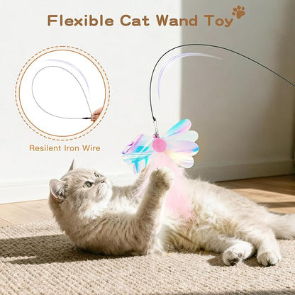 Pawaboo Feather Teaser Cat Toy, Interactive Feather Wands Cats Toy Flying - Image 2