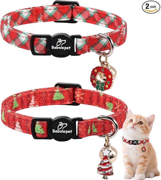2 Pack Christmas Cat Collars by Babolepet