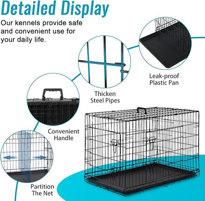 FDW 24-Inch Dog Crate for Small Dogs, Double Door Folding Metal Wire Pet Kennel - Image 5