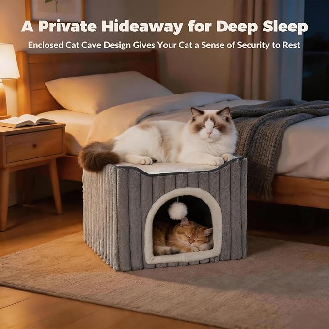 Avont Cat Cube Bed, Scratch Pad & Ball, Large Hideaway - Image 5