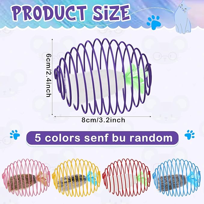 Jecery 5 Pcs Cat Spring Balls Toys Stretchable Rolling Balls Colorful Playful - Image 2