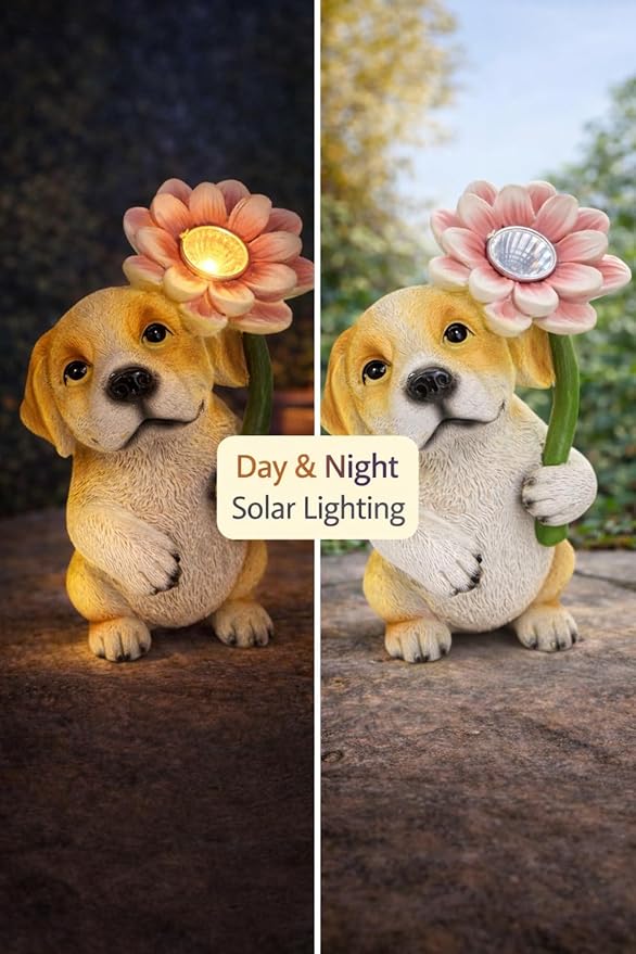 GoGnome Set of 3 Solar Animal Garden Lights – Resin Bunny, Cat & Dog Figurines - Image 3