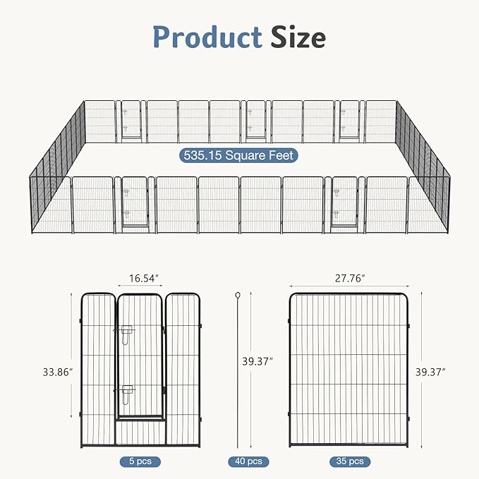 DUMOS Dog Playpen Indoor, Metal 40 Inch 40 Panels Foldable Pet Fence - Image 5