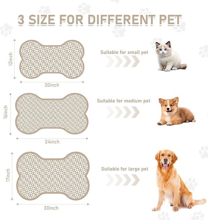 Pet Mats for Food and Water, Khaki Bone Dog Food Mat for Floors, Non Slip - Image 5