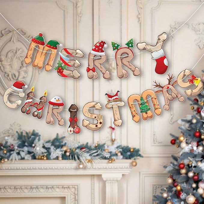 Merry Christmas Banner- Naughty Xmas Party Decoration, Hilarious Holiday Banner - Image 5