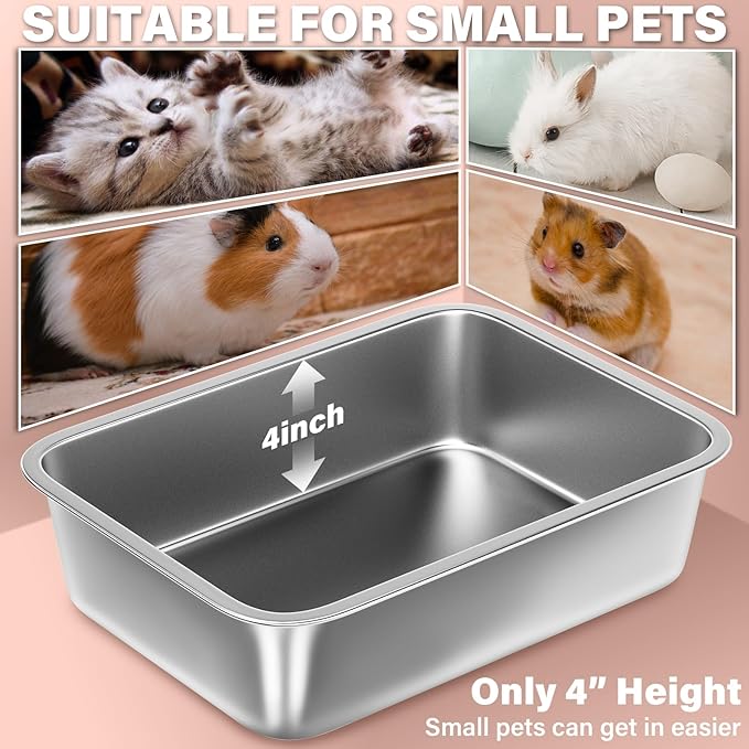 Stainless Steel Litter Box for Kitten 2 Pack, 15.7"×11.8"×4" Small Litter Box - Image 2