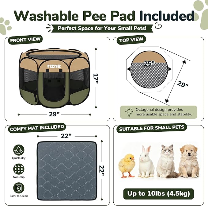 Dog Cat Playpen with Pee Pad, Portable Puppy Pet Crate Indoor - Image 2