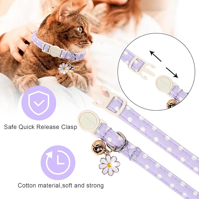 2 Pack Pink Purple Polka Cat Collars Breakaway - Image 3
