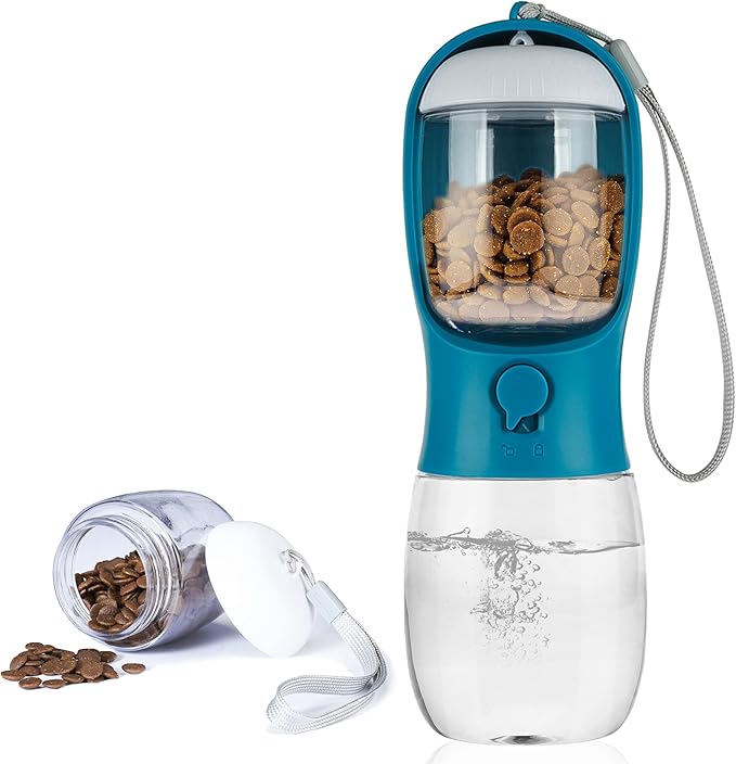 Dog Water Bottle with Food Container, Portable Leak Proof Pet Water Dispenser by AVELORA