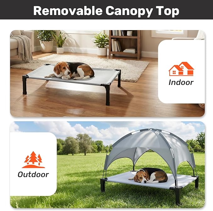 Heeyoo Elevated Dog Bed with Removable Canopy, Portable Dog Cot with Sun - Image 4