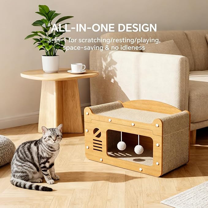 Cat Scratcher House, 2-in-1 Cardboard Cat House - Image 4