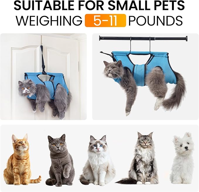 Pet Grooming Hammock for 5-11 lbs Pets, Door-Hook Hanging - Image 2