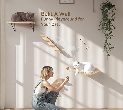 Wall Mounted Cat Shelves Stairs Set, 4 Piece Wood Cats Wall Furniture - Image 2