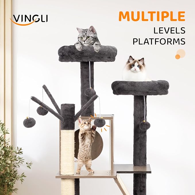 VINGLI Cat Tree Tower with Litter Box, Cat Tower wih Scratching Posts, Houses - Image 3