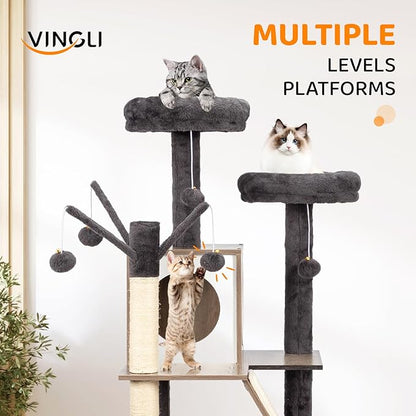 VINGLI Cat Tree Tower with Litter Box, Cat Tower wih Scratching Posts, Houses - Image 3
