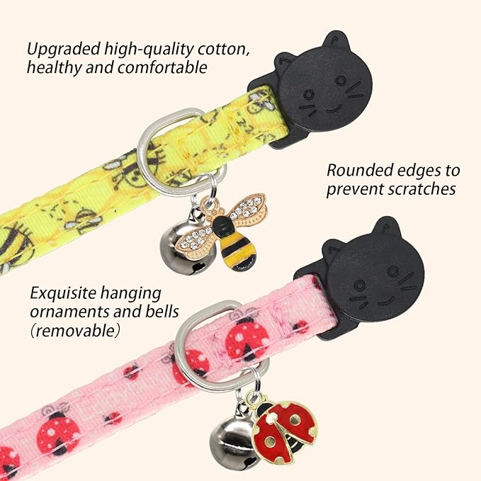 Cat Collar Breakaway, 2 Pack Cotton Kitten Collars - Image 4