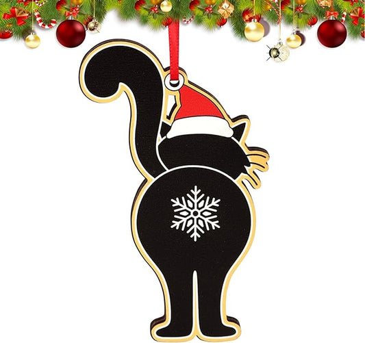 Black Cat Butt Christmas Ornament Wooden Funny Cat by Fowecelt