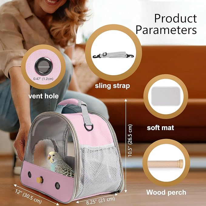 Bird Travel Carrier, Portable Small Bird Parrot Parakeet Carrier - Image 2