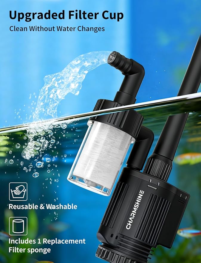 Gravel Vacuum for Aquarium, 6 in 1 Fish Tank Cleaner Tool Kit Electric Vacuum - Image 4