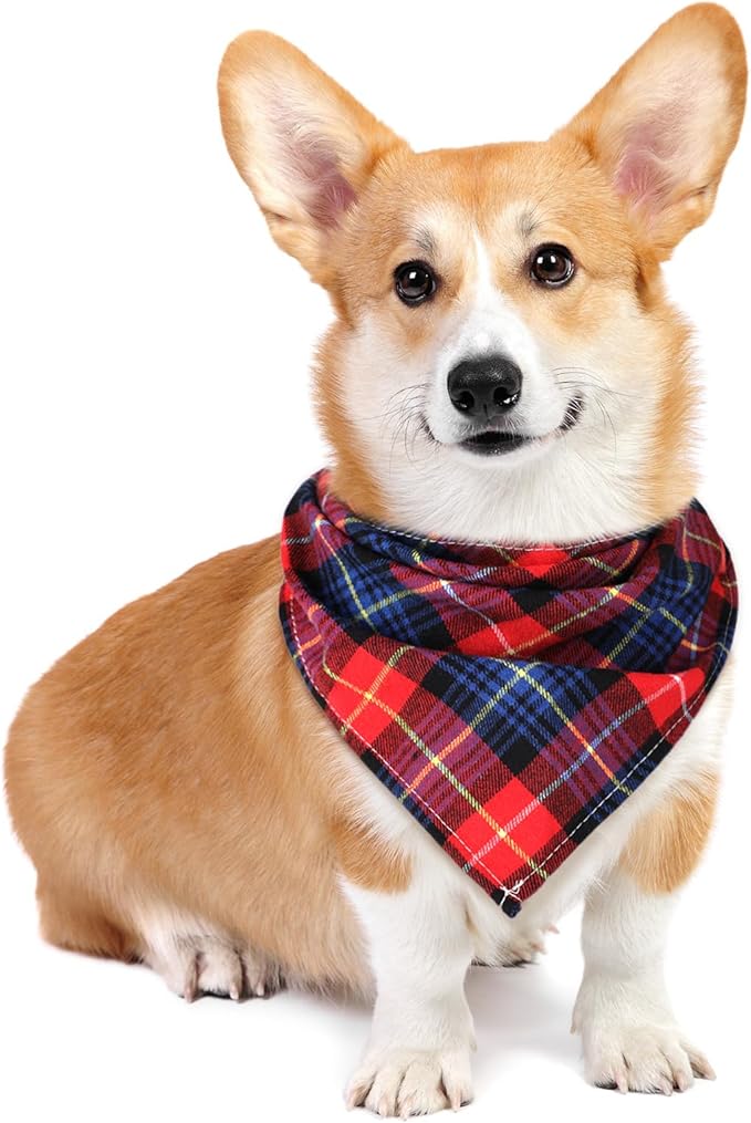 Honoson 6 Pieces Triangle Dog Bandana Dog Scarf Plaid Printing Adjustable Bibs - Image 2