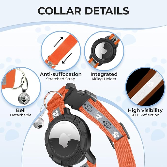 Breakaway AirTag Cat Collar, Reflective Cat Tracker Collar - Image 5