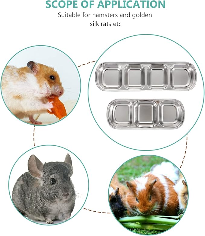 VILLCASE Stainless Steel Pet Feeding Tray 3-Compartment Multi-Grid Fodder Plate - Image 5