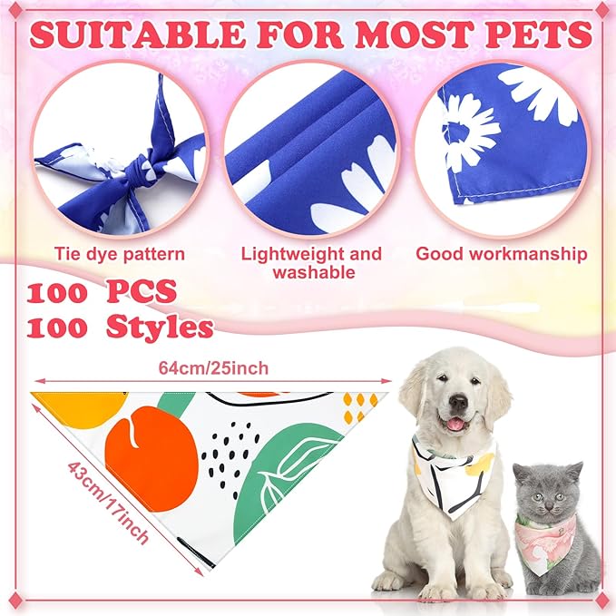 Huhumy 100 Pcs Boho Dog Bandanas Bulk Pet Bibs Colorful Triangle Scarf Boho Pet - Image 2