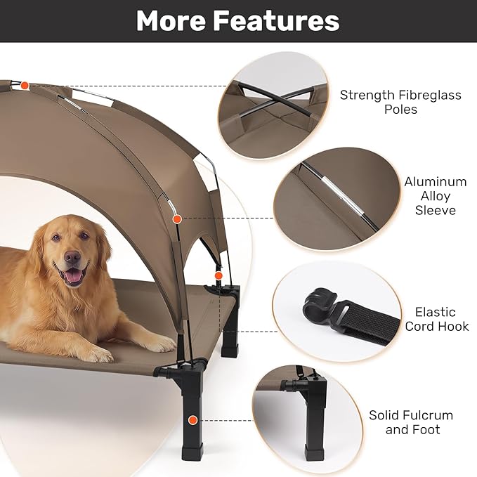 Heeyoo Elevated Dog Bed with Removable Canopy, Portable Dog Cot with Sun - Image 5