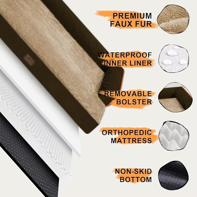 Large Dog Bed Orthopedic Washable: Extra Brown Large Big Dog Bed - Image 5