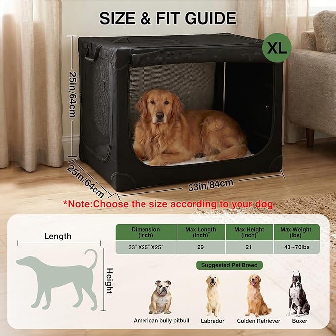 Veraste 33" L x 25" W x 25" H Collapsible Travel Dog Crate, Portable Soft Dog - Image 2
