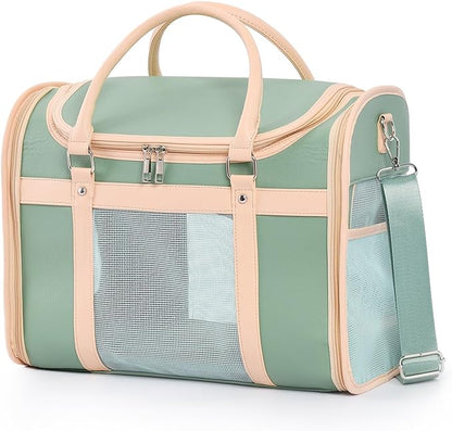 Luxury Mint Green PU Leather Pet Carrier Bag, Airline Compliant Portable Travel - Image 2