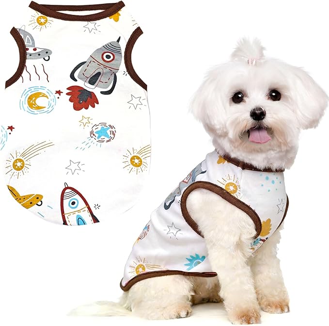 PETCARE Cartoon Dog Shirts for Small Dogs Cute Dog Clothes Brown Spaceship by PETCARE